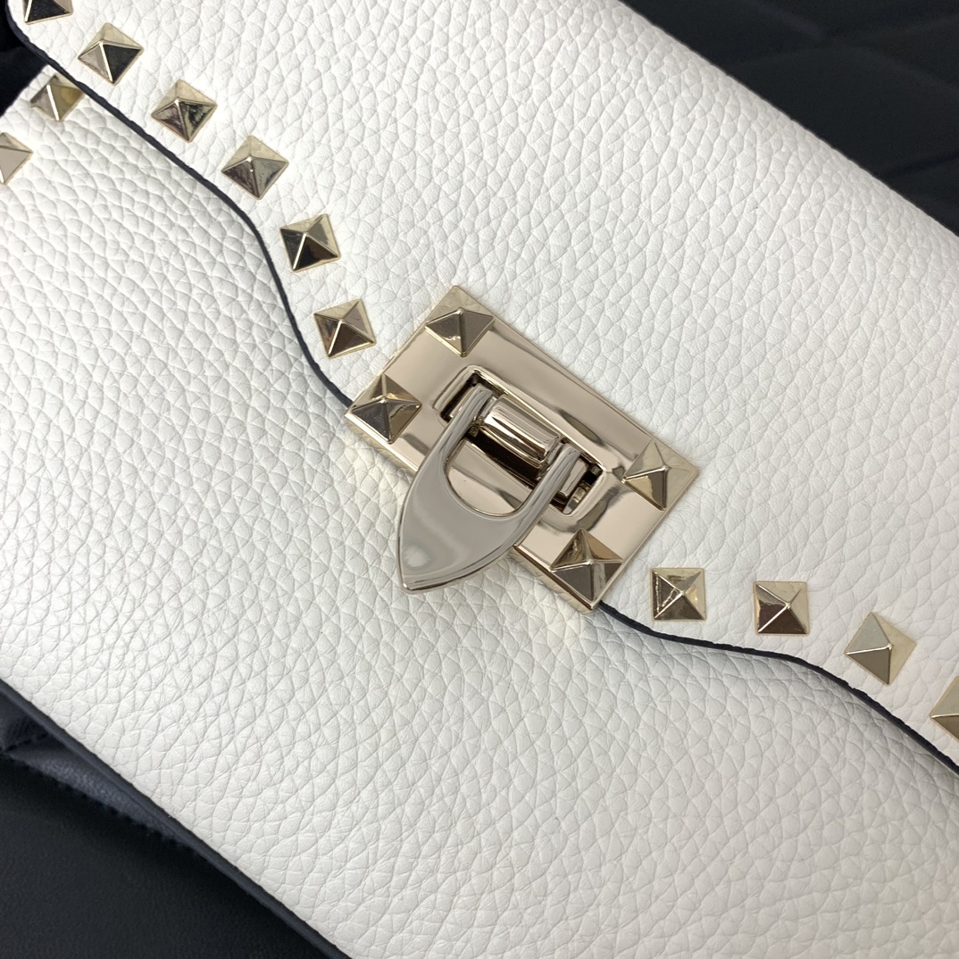 Valentino Garavani Rockstud Crossbody Bag in Ivory Grainy Calfskin